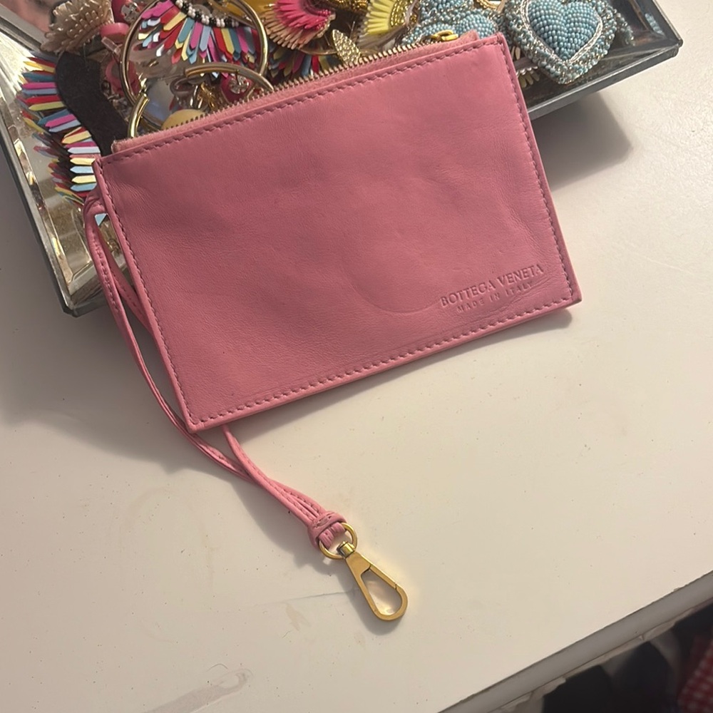 Bottega Veneta Pink Clutch/key chain/ card holder  with Gold Hardware